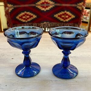 1970’s Vintage Deep Blue Old Williamsburg Set of 2 Sherbet Dessert Glasses